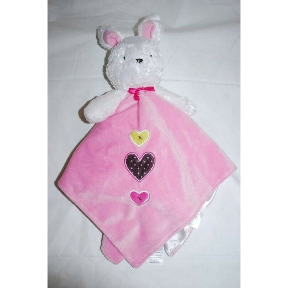 Carters Bunny Rabbit Lovey Pink White Green Hearts Plush Satin Baby Security